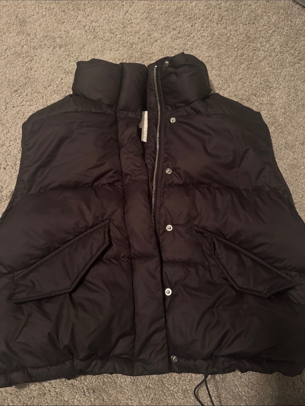 H&M Black Puffer Vest with High Collar and Snap Flap Pockets